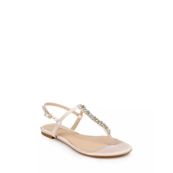 Jewel Badgley Mischka Datina Flat Evening Sandals in Champagne Satin - Picture 1 of 4